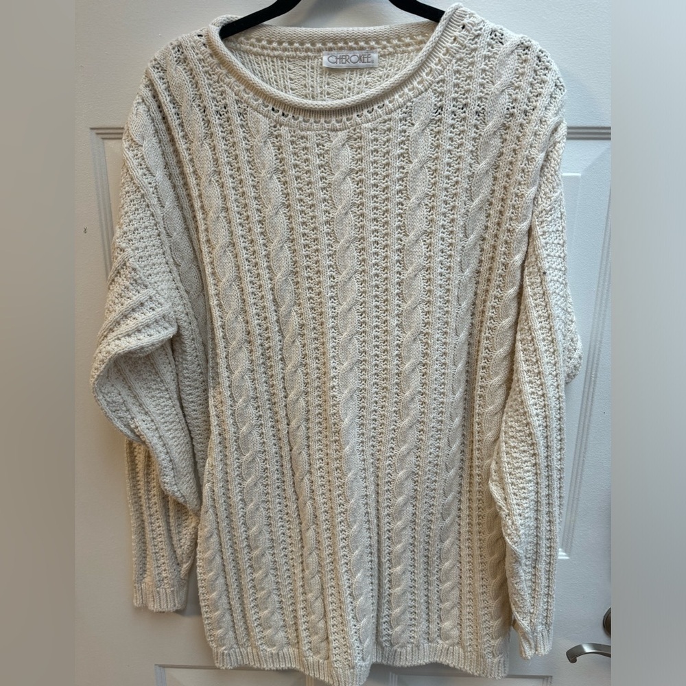 Cable Knit Fisherman Cream Sweater Cotton Oversized Fall Cozy Vintage Preppy VTG - Picture 7 of 11